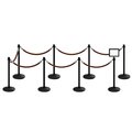 Montour Line Stanchion Post and Rope Kit Black, 8CrownTop 7Tan Rope 8.5x11H Sign C-Kit-7-BK-CN-1-Tapped-1-8511-H-7-PVR-TN-PS